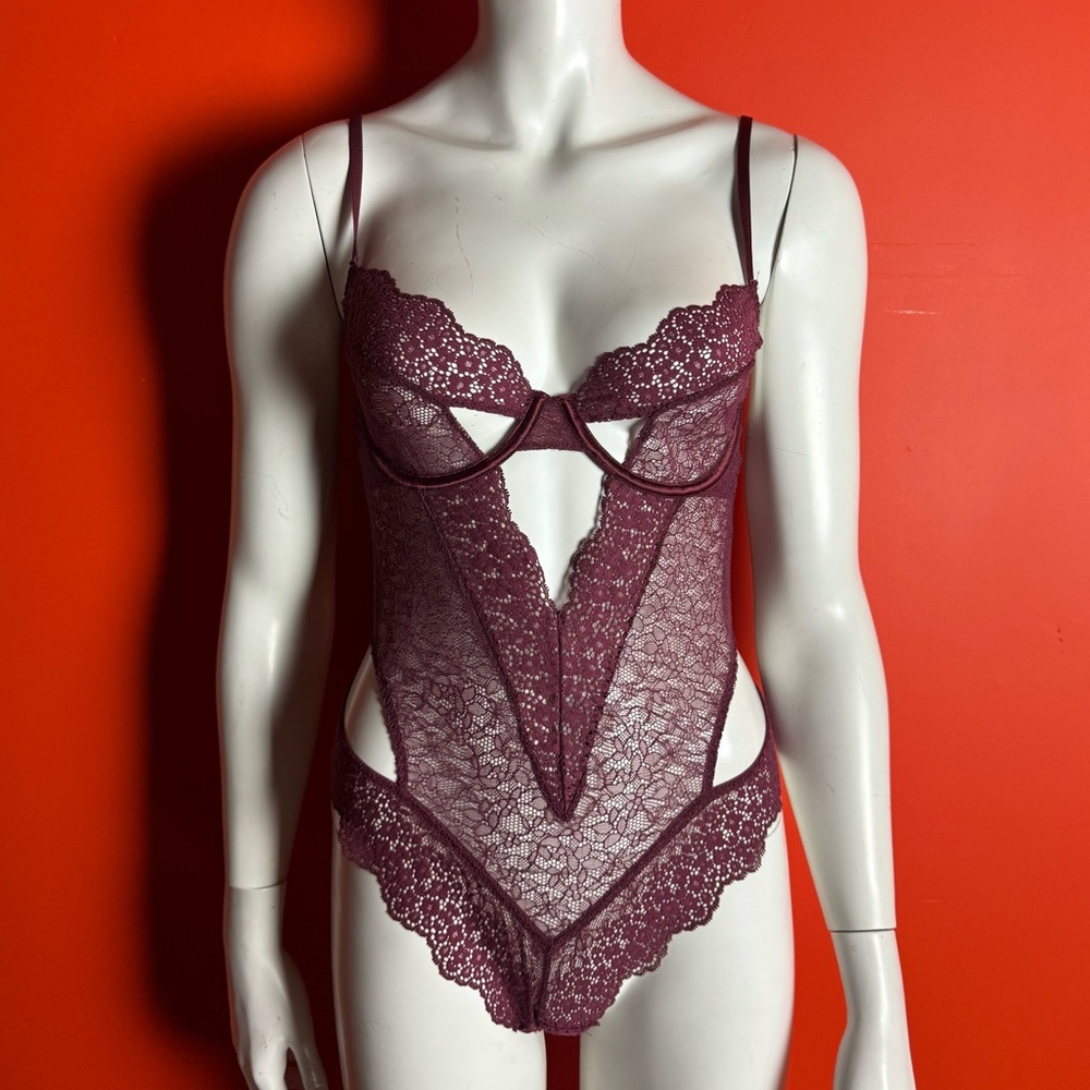 Victoria Secret Burgundy lace bodysuit with cut-out details lingerie